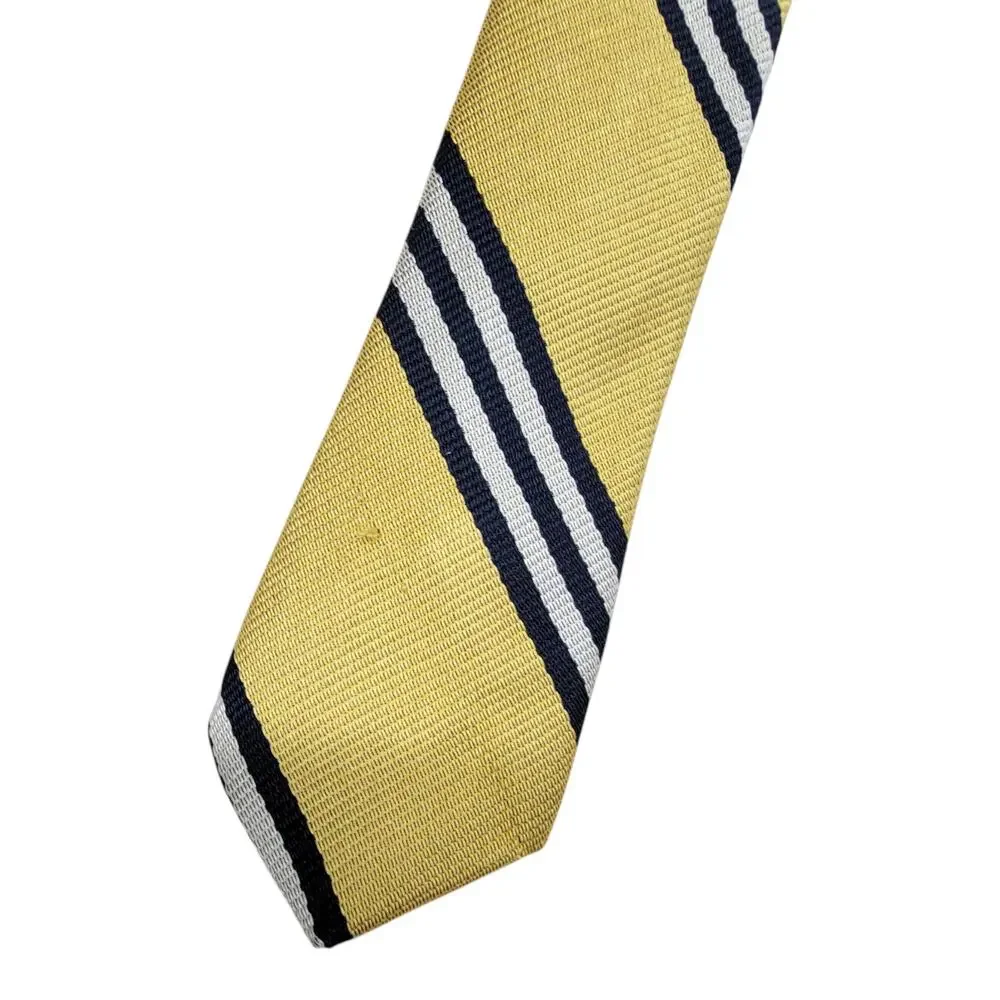 Brooks Brothers Makers Silk Necktie Yellow Navy Striped Repp Woven England USA